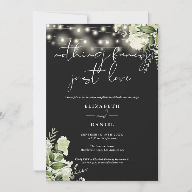 Invitación Greenery String Lights Elopement Wedding Reception (Anverso)