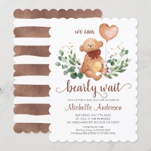 Invitación Greenery Teddy Bear Bearly Wait Baby Shower