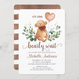Invitación Greenery Teddy Bear Bearly Wait Baby Shower