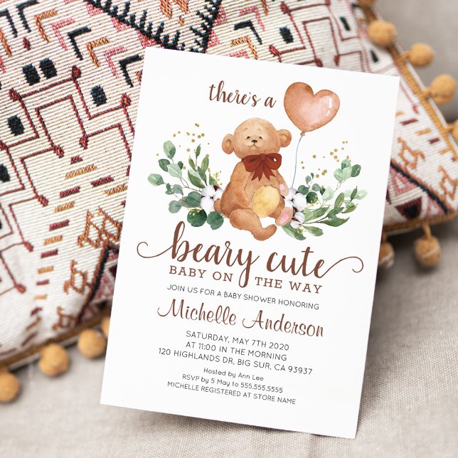 Invitación Greenery Teddy Bear Beary Cute Baby Shower (Subido por el creador)
