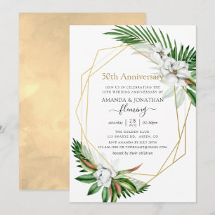 Invitación Greenery Tropical Geométrico 50 Aniversario