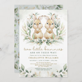 Invitación Greenery Twin Bunny Baby Shower Easter Rabbit