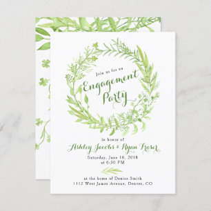 Invitación Greenery Watercolo Wreath Engagement Party
