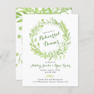 Invitación Greenery Watercolo Wreath Rehearsal Dinner