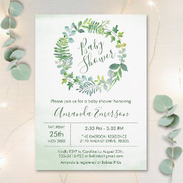 Invitación Greenery Watercolor Foliage Baby Shower Botánico
