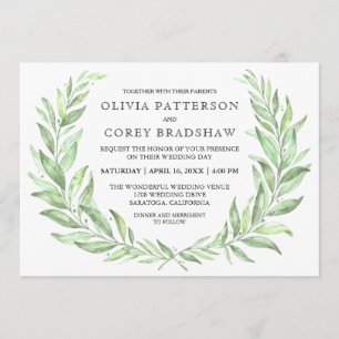 Invitación Greenery Watercolor Laurel Wreath Boda