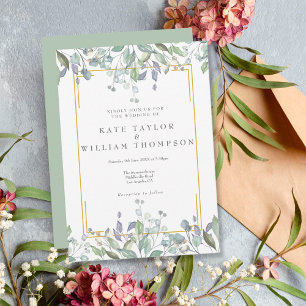 Invitación Greenery Watercolour Floral Sage Lilac Wedding