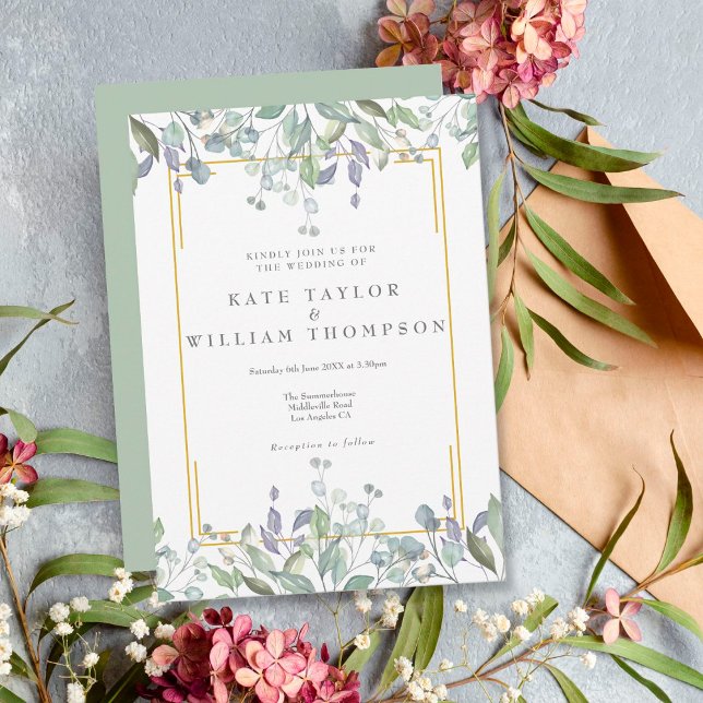 Invitación Greenery Watercolour Floral Sage Lilac Wedding (Subido por el creador)