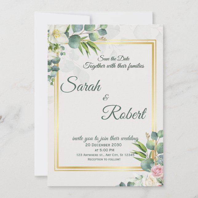 Invitación Greenery Wedding Invitation Botanical Minimalist (Anverso)