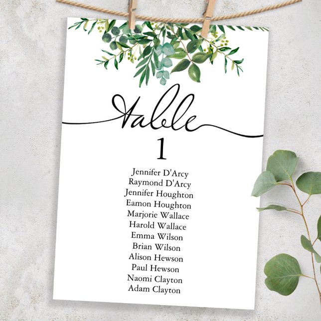 Invitación Greenery wedding table plan with modern font (Subido por el creador)