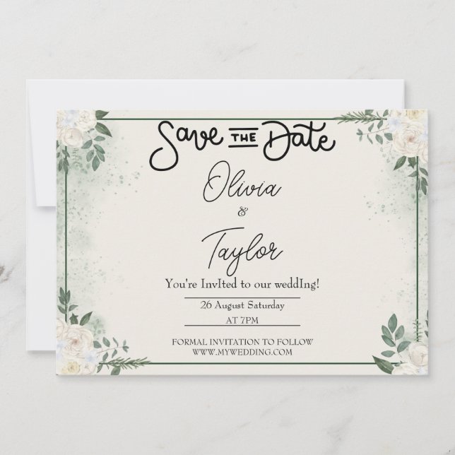Invitación Greenery Whimsical Save The Date Invitation (Anverso)