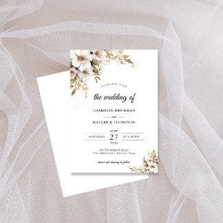Invitación Greenery White Floral Wedding