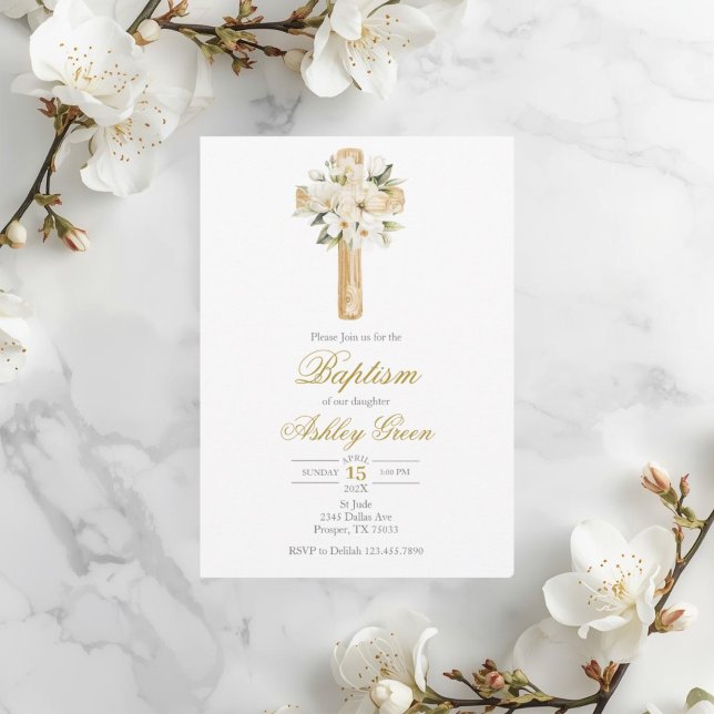 Invitación Greenery with cross Baptism (Subido por el creador)