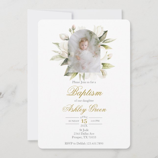 Invitación Greenery with picture Baptism (Anverso)