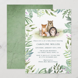 Invitación  Greenery Woodland Animals Baby Shower