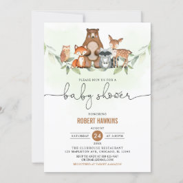Invitación Greenery Woodland Animals Baby Shower
