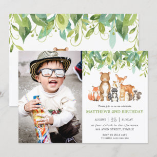 Invitación Greenery Woodland Animals Fotos de la fiesta de cu