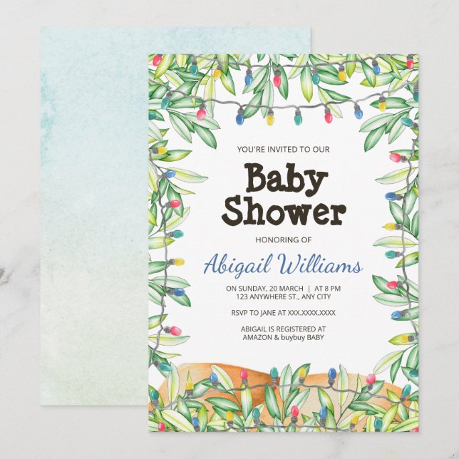 Invitación Greenery Woodland Garden Fiesta Baby Shower (Anverso / Reverso)