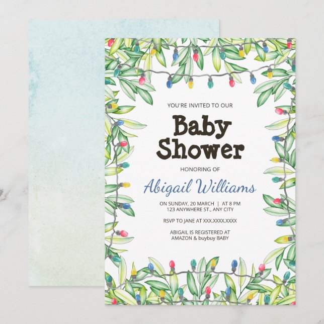 Invitación Greenery Woodland Garden Fiesta Baby Shower Invita (Anverso / Reverso)