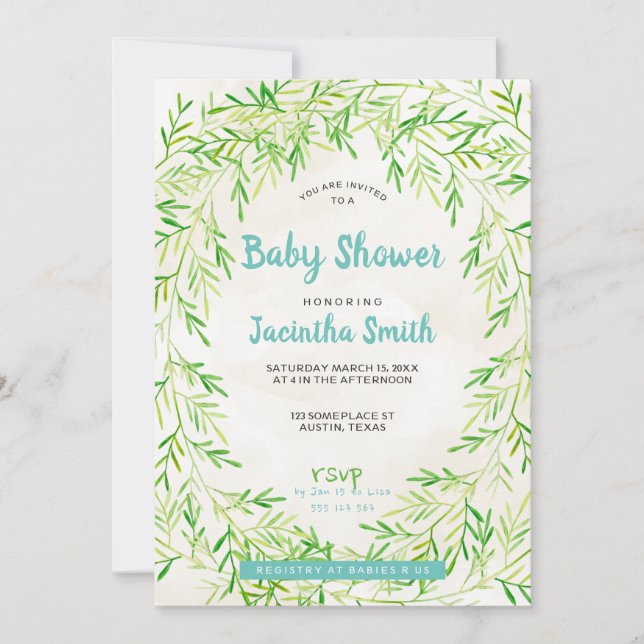 Invitación Greenery Wreath Baby Shower (Anverso)