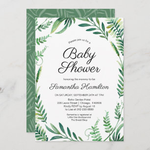 Invitación Greenery Wreath Baby Shower Botánico moderno