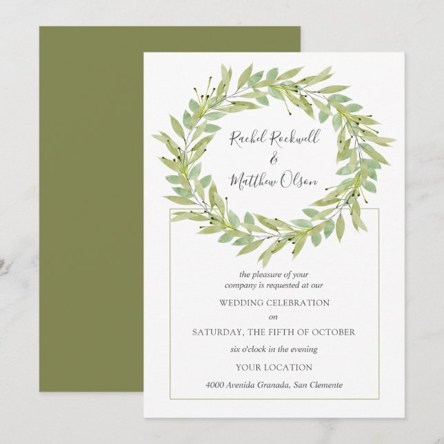Invitación Greenery Wreath Boda (Anverso / Reverso)