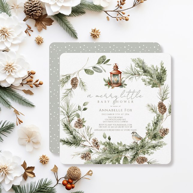 Invitación Greenery Wreath Merry Little Baby Shower (Subido por el creador)