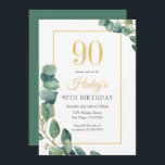 Invitación Greenery Wreath Moda Gold & Sage 90TH Birthday<br><div class="desc">Celebre con estilo con nuestra invitación a la Moda Gold & Sage Birthday, que presenta un impresionante diseño de flores verdes. Esta elegante invitación combina a la perfección suaves tonalidades de sabio con lujosos acentos dorados, creando un sofisticado y acogedor look perfecto para cualquier celebración de cumpleaños. El elemento central...</div>