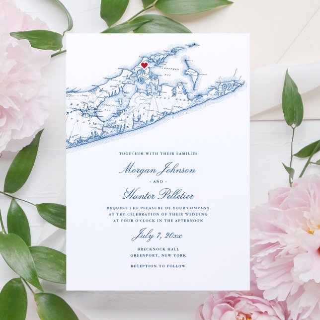 Invitación Greenport NY Map Elegant Navy Blue Boda (Greenport NY Long Island Map Wedding Invitation in Elegant Navy Blue by Coastal Map Designs)