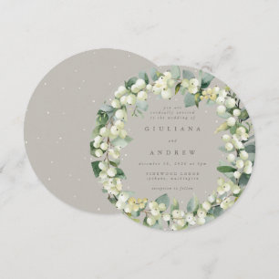 Invitación Greige redondo Snowberry + Eucalyptus Wreath Boda