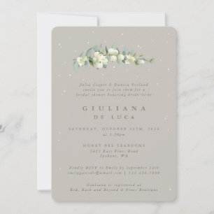 Invitación Greige Snowberry+Eucalyptus Bridal Shower