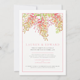 Invitación Grevillea agua botánica boda foto de coral