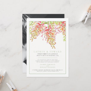 Invitación Grevillea agua botánica boda foto verde