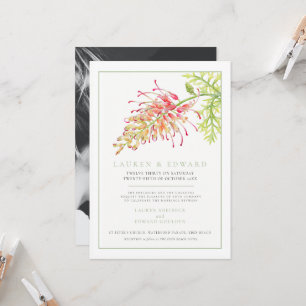 Invitación Grevillea agua botánica boda foto verde