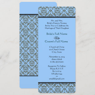 Invitación Grey Blue Damask Wedding Invitation