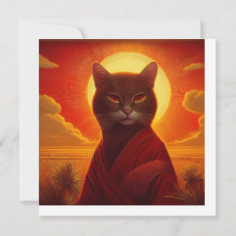 Invitación Grey Cat Wearing Fashionable Robe In Sunset Scene
