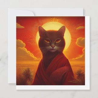 Invitación Grey Cat Wearing Fashionable Robe In Sunset Scene