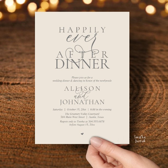 Invitación Grey Cream Happily Ever After Dinner Wedding (Cream Grey Happily Ever After Dinner Modern Script Wedding Invitation Card)