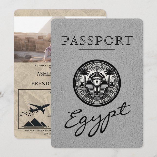 Invitación Grey Egypt Passport Wedding Invitation (Anverso / Reverso)