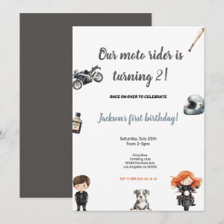 INVITACIÓN GREY MOTO RIDERS BIRTHDAY PARTY INVITATION
