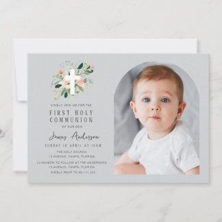Invitación Grey photo arch first holy communion invitation