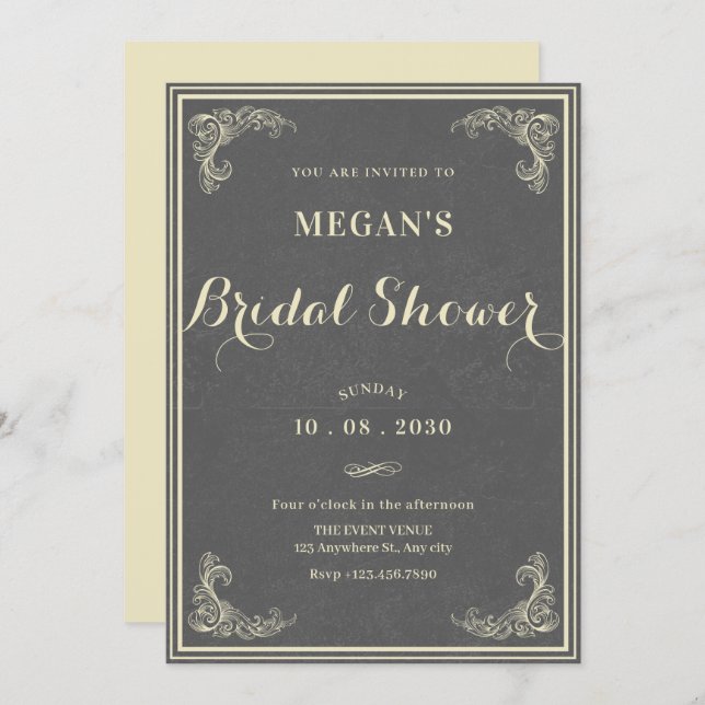 Invitación Grey vintage elegant baby shower  (Anverso / Reverso)