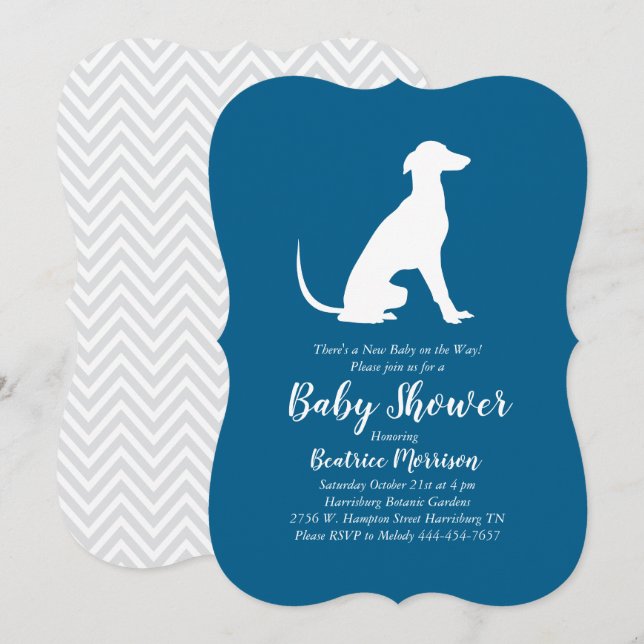 Invitación Greyhound Dog Baby Shower Boy Blue (Anverso / Reverso)