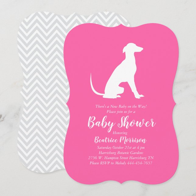 Invitación Greyhound Dog Chica Baby Shower Pink (Anverso / Reverso)
