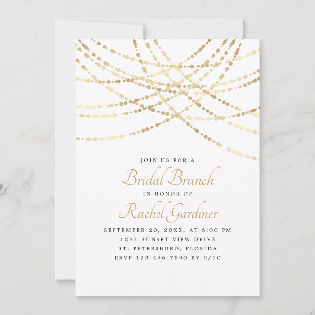 Invitación Grifo Luces Doradas Elegante Brunch Bridal (Anverso)