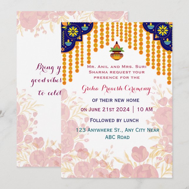 Invitación Griha Pravesh Ceremonoy (Anverso / Reverso)