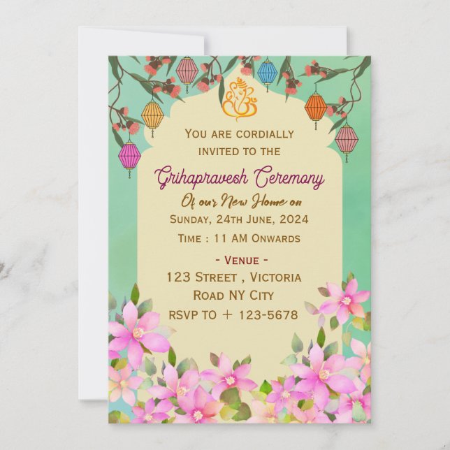 Invitación Grihapravesh Ceremony Invitations  (Anverso)