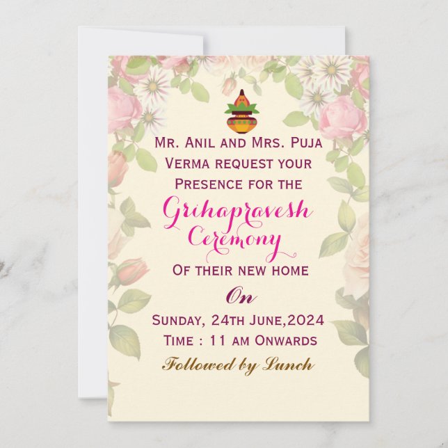 Invitación Grihapravesh Invitations  (Anverso)