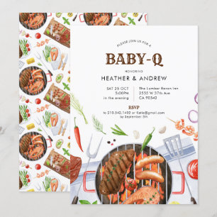 Invitación Gril Baby-Q Fiesta BBQ Backyard Baby Shower