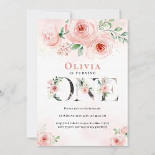 Invitación Gril de primer cumpleaños de la floral rosa de Rub